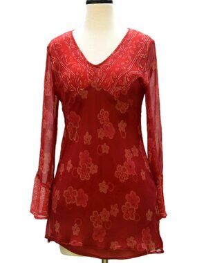 Red Silk Victoria Holley Blouse US Size 6